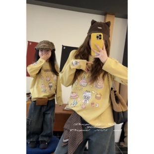 亲子卡通刺绣长袖 新款 T恤女童圆领卫衣 2025年秋季 Spring韩国童装