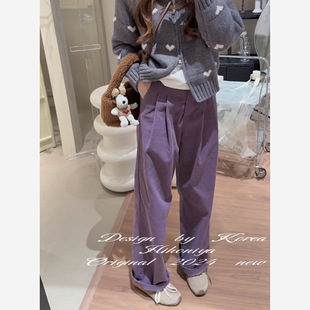 亲子款 Spring韩国童装 阔腿裤 复古慵懒紫色灯芯绒韩版 2024秋冬新款