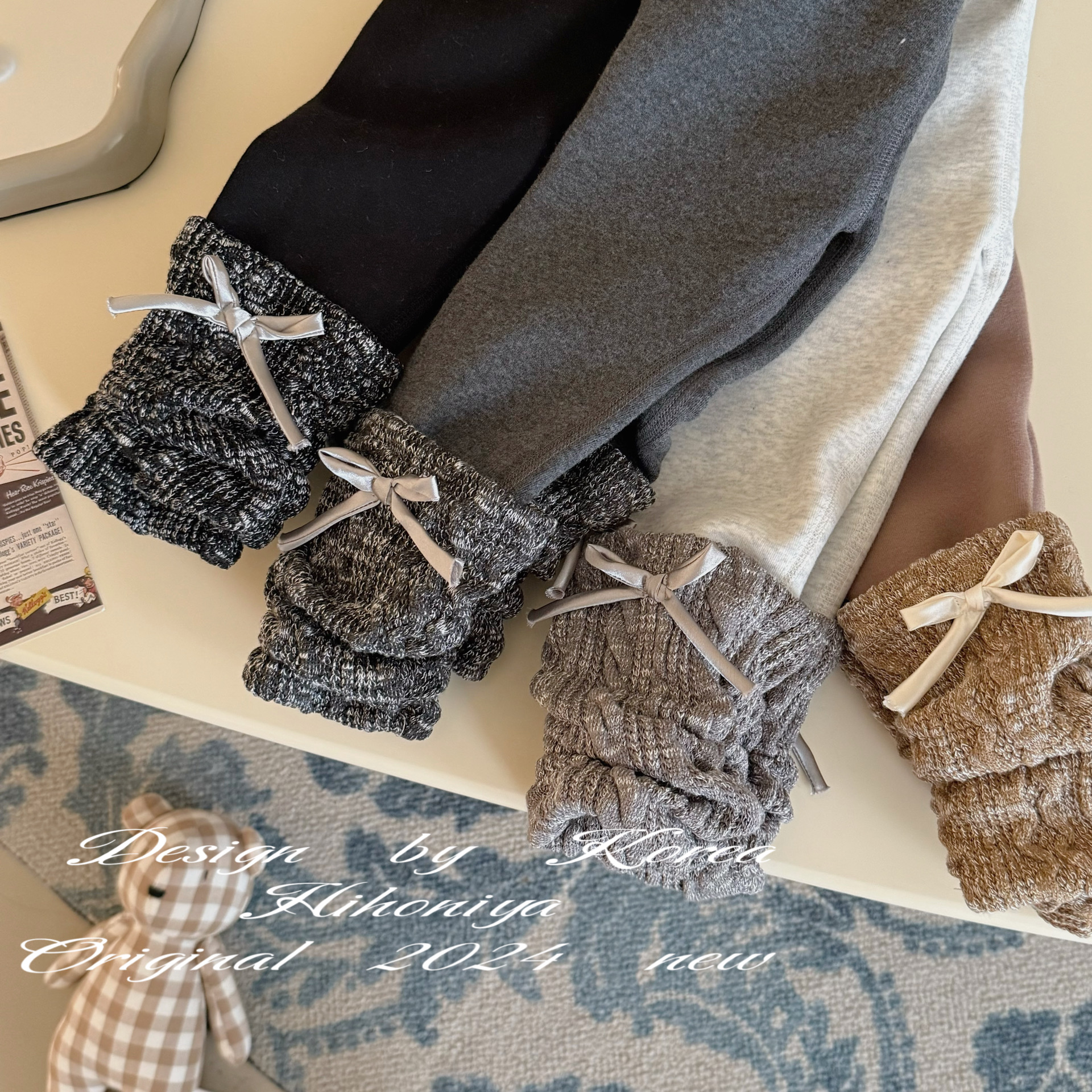 Spring韩国童装2024秋冬新款加绒保暖韩版蝴蝶结堆堆打底裤宝宝款