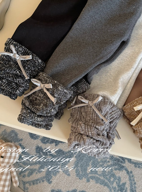 Spring韩国童装2024秋冬新款加绒保暖韩版蝴蝶结堆堆打底裤宝宝款