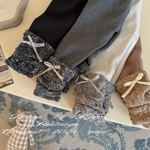 Spring韩国童装2024秋冬新款加绒保暖韩版蝴蝶结堆堆打底裤宝宝款