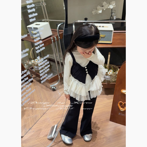 Spring韩国童装2025年秋季新款宝宝长袖衬衣女童无袖百搭吊带背心