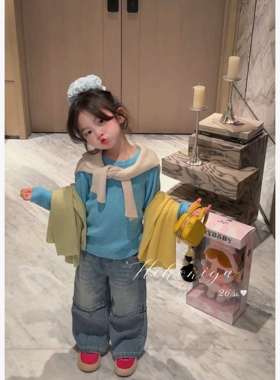 Spring韩国童装2026春季新款亲子多巴胺丝光软糯打底衫女童针织衫