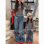 亲子款 新款 长袖 针织衫 Spring韩国童装 女小童休闲牛仔裤 2025年秋季