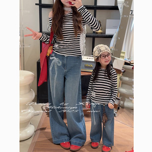亲子款 新款 长袖 针织衫 Spring韩国童装 女小童休闲牛仔裤 2025年秋季