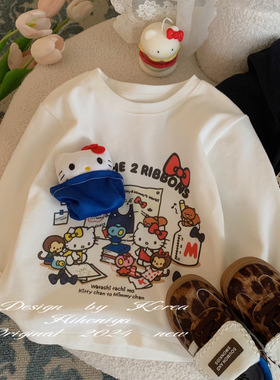 Spring韩国童装2024秋季新款甜美设计感Kitty猫印花韩版T恤亲子款