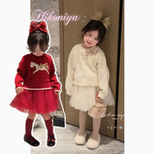 Spring韩国童装2026冬季新款宝宝小马拜年亮片加绒连衣裙女童裙子