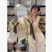 亲子海军领圆领T恤女童直筒休闲裤 Spring韩国童装 2026年春秋新款