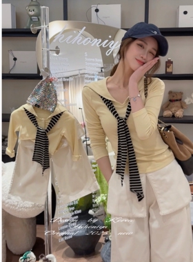 Spring韩国童装2025年秋季新款亲子海军领圆领T恤女童直筒休闲裤