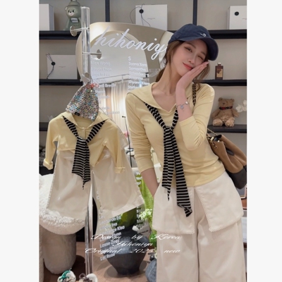 Spring韩国童装2025年秋季新款亲子海军领圆领T恤女童直筒休闲裤