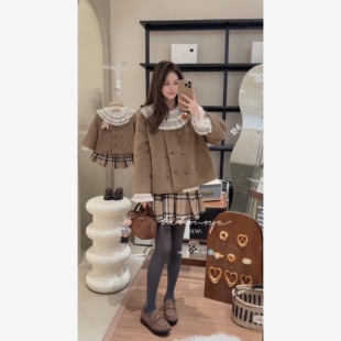 亲子复古毛呢夹棉外套女童保暖衣服 新款 Spring韩国童装 2025年冬季