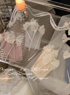 Spring韩国童装2025春季新款百搭少女蕾丝蝴蝶结袜女童洋气堆堆袜