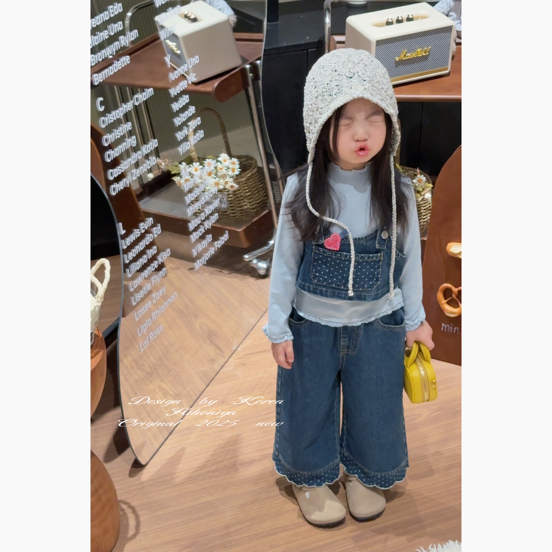 Spring韩国童装2025年秋季新款女宝宝波点花边牛仔套装女童两件套
