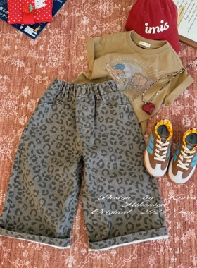 Spring韩国童装2025年秋季新款亲子豹纹洋气阔腿裤女童直筒休闲裤