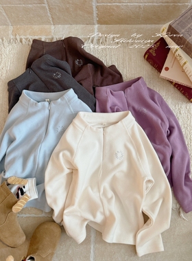 Spring韩国童装2025秋冬新款亲子半拉链双面澳绒上衣女童加厚卫衣