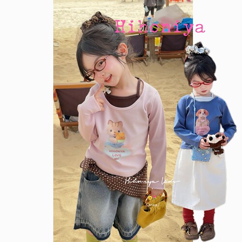 Spring韩国童装2026夏季新款宝宝卡通假两件上衣女童圆领长袖卫衣