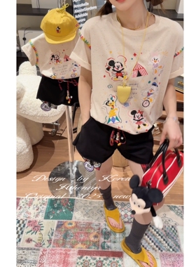 Spring韩国童装2025年夏季新款亲子卡通亲肤透气抗菌短袖女童T恤