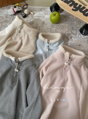 Spring韩国童装2025冬季新款亲子拉链仿羊羔毛拼接打底衫女童卫衣