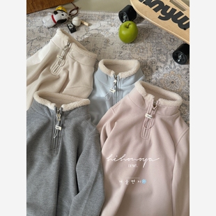 亲子拉链仿羊羔毛拼接打底衫 新款 女童卫衣 2025冬季 Spring韩国童装