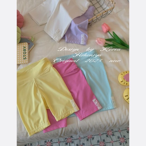 Spring韩国童装2025夏季新款宝宝纯色高弹力瑜伽裤女童夏天五分裤