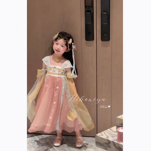 Spring韩国童装2026年夏季新款宝宝缠枝花卉飘逸灵动唐风汉服襦裙