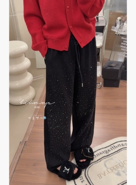 Spring韩国童装2026年冬季新款亲子烫钻爆闪加绒弯刀裤女童休闲裤