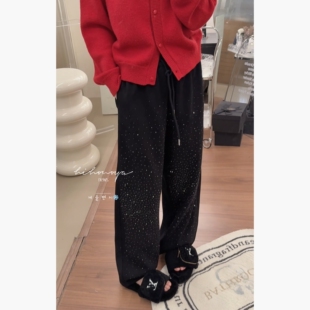Spring韩国童装2026年冬季新款亲子烫钻爆闪加绒弯刀裤女童休闲裤