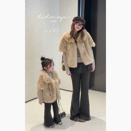 Spring韩国童装2025年冬季新款亲子轻奢环保托斯卡纳马甲女童坎肩