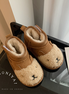 Spring韩国童装亲子2022秋冬季新品小动物魔术贴加绒雪地靴