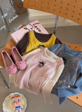 Spring韩国童装2026年春季新款亲子撞色假两件显瘦针织衫女童毛衣