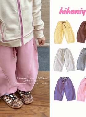 Spring韩国童装2025年秋冬新款亲子款直筒小脚卫裤女童加绒弯刀裤