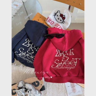 亲子字母珍珠绣钉珠连帽外套女童卫衣 新款 Spring韩国童装 2026春季