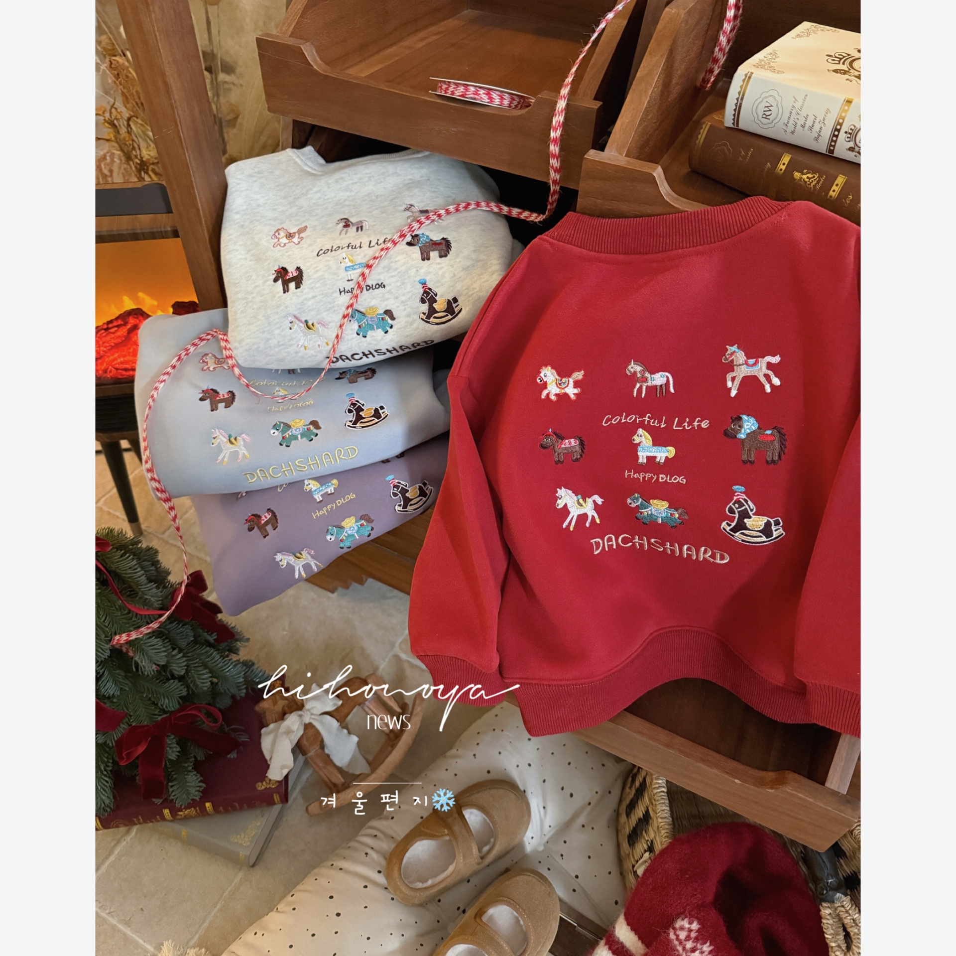 Spring韩国童装2025年冬季新款亲子刺绣小马加绒卫衣女童保暖T恤