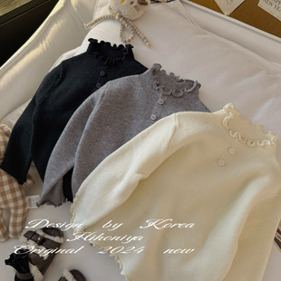 Spring韩国童装2025年秋冬新款百搭木耳边纯色女童韩版毛衣亲子款