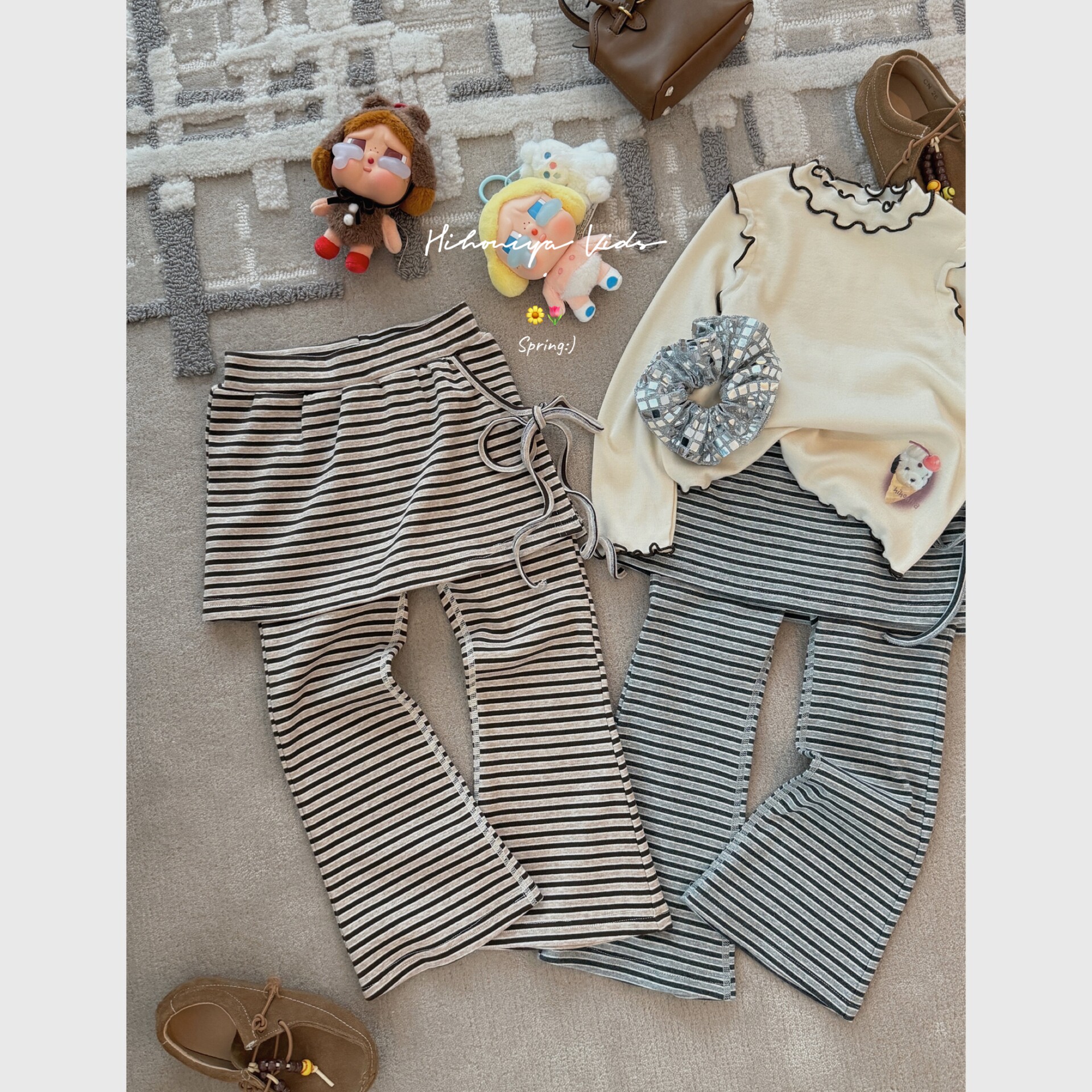 Spring韩国童装2026年春夏新款宝宝条纹系带纯棉屁帘裤女童休闲裤