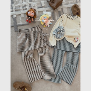 女童休闲裤 宝宝条纹系带纯棉屁帘裤 2026年春夏新款 Spring韩国童装