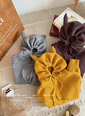 Spring韩国童装2025秋冬新款亲子毛绒针织抗起球卫衣女童连帽外套