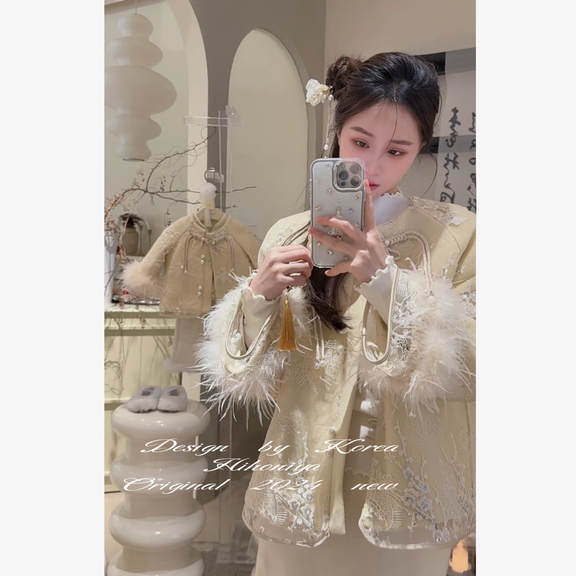 Spring韩国童装2024冬季亲子气质国风90白鸭绒羽绒服女童保暖外套