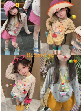 Spring韩国童装2026年夏季新款亲子卡通冰丝轻薄凉感罩衫女童T恤