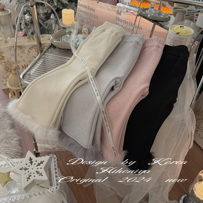 Spring韩国童装2025秋冬宝宝款毛毛保暖韩版加厚喇叭裤女童休闲裤