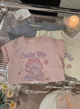 Spring韩国童装2025春季亲子款小狗印花圆领韩版短袖女童夏季T恤