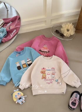 Spring韩国童装2026年春季新款亲子甜美蛋糕小狗圆领卫衣女童T恤