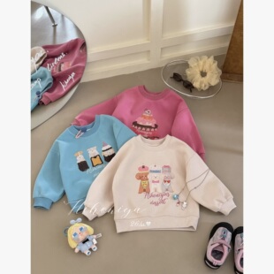 亲子甜美蛋糕小狗圆领卫衣女童T恤 新款 Spring韩国童装 2026年春季