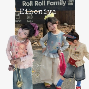 Spring韩国童装2026年春夏新款宝宝卡通拼接印花裙摆上衣女童卫衣