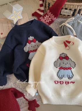 Spring韩国童装2025年冬季新款亲子甜美小狗美利奴毛衣女童针织衫