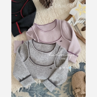 女童针织衫 Spring韩国童装 亲子真两件小众撞色打底衫 新款 2025冬季