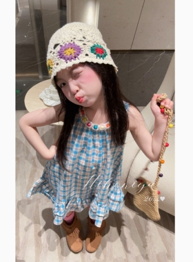 Spring韩国童装2026夏季新款亲子格子荷叶边设计背心裙女童连衣裙