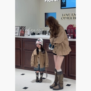 亲子高密高织哑光棉解构风衣女童外套 新款 Spring韩国童装 2026春季