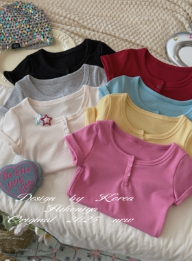 Spring韩国童装2025年夏季新款亲子纯色透气韩版短袖女童圆领T恤