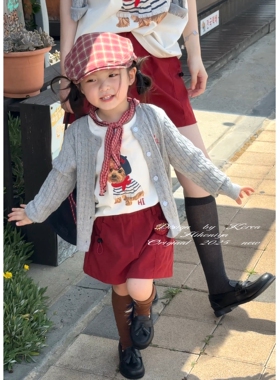 Spring韩国童装2025年秋季新款亲子款纯色户外工装裙裤女童半身裙